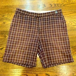 ORIGINAL PENGUIN mens brown plaid golf shorts 34 munsingwear stitched logo EUC